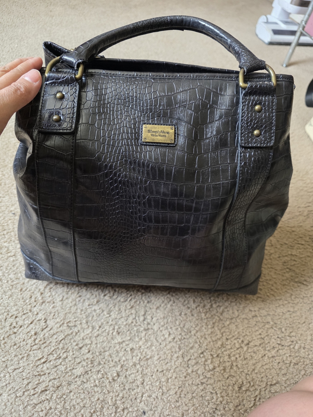 Simply Vera Vera Wang Black Croc-Embossed Tote with Gold Plate
